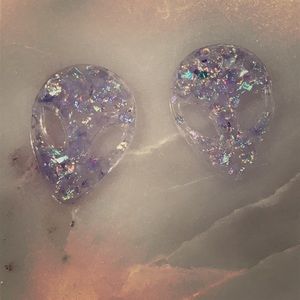 Purple iridescent flake Area 51 Alien earrings